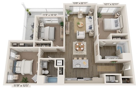 a 1 bedroom floor plan  the crossings